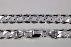 Men's 7.9mm Solid .925 Sterling Silver Flat Curb Chain Link Italy Necklace 18"