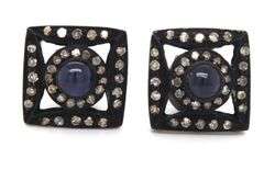 Impeccable Sapphire Core Dark Silver Earrings with Diamond Accents