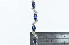 18K White Gold 7.52 Ctw Natural Sapphire Diamond Wavy Bracelet