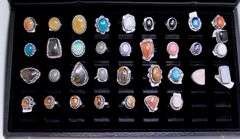 Group lot of 35 Tibetan Natural gemstone rings