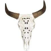 Hand-Painted White Tribal Steer Skull Wall Sculpture