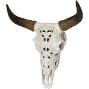 Hand-Painted White Tribal Steer Skull Wall Sculpture