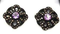 Enchanting Amethyst Earrings with Moody Dark Silver Backdrop and Diamond Accents
