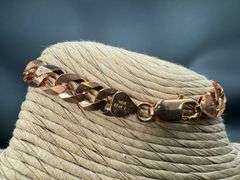 22k Rose Gold Plated Men's 7.5mm Solid .925 Sterling Silver Flat Curb Chain Link Italy Bracelet 7" i