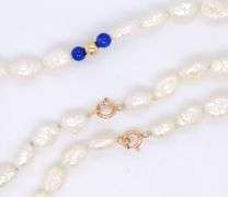Set of Pearl bead and Lapis necklace and bracelet