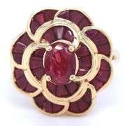 10kt Yellow gold Ruby cluster flower ring