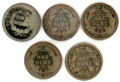 Five Different Liberty Seated Dimes: 1839-1891