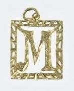 14K Yellow Gold Square M Monogram Initial Name Charm/Pendant