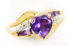Vintage 10K Amethyst Heart Ring, Size 6.5