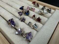 Sterling Silver CZ Earrings Lot of 10 Pairs Various Sizes and Styles