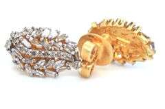 Elegant Diamond Leaf Earrings with Gold-Plated Silver