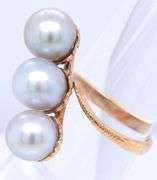 14kt Yellow gold 7.5-8mm Grey 3 pearls ring