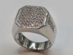 Mens 14 Kt Tri-Layered White Gold Lab Simulated Diamond Ring