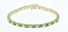 14K Yellow Gold 6.50 Ctw Emerald VS Diamond Tennis Bracelet