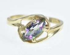 14K Yellow Gold Marquise Mystic Topaz Vintage Bypass Ring