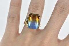 10K Yellow Gold 10 Ct Bi Color Quartz Diamond Cocktail Ring