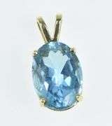 14K Yellow Gold Oval Blue Topaz Vintage Solitaire Classic Pendant