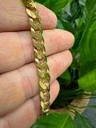 22k Yellow Gold Plated Men's 7.5mm Solid .925 Sterling Silver Flat Curb Chain Link Italy Bracelet 7"