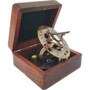 Antique Brass Sundial Compass with Box
