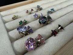Sterling Silver CZ Earrings Lot of 10 Pairs Various Sizes and Styles