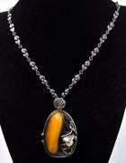 Butterscotch Amber and Pearl Necklace in Sterling Silver