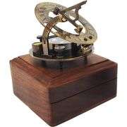 Antique Brass Sundial Compass with Box