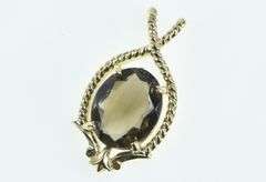 14K Yellow Gold Oval Smoky Quartz Vintage Statement Pendant