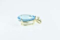 14K Yellow Gold Pear Blue Topaz Vintage Solitaire Pendant