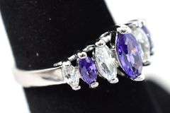 Purple and White CZ Ring in Sterling Silver