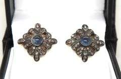 Alluring Cabochon Sapphire Surrounded in Diamonds Gold Plated Earrings