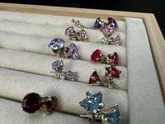 Sterling Silver CZ Earrings Lot of 10 Pairs Various Sizes and Styles