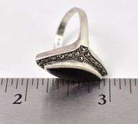 Black Onyx and Marcasite Gemstone Ring in Sterling Silver