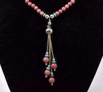 Turquoise and Pink Gemstone Beaded Necklace in Sterling Silver