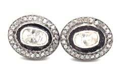 Moody Dark Silver Mine Cut Diamond Earrings with Diamond Accents