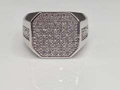 Mens 14 Kt Tri-Layered White Gold Lab Simulated Diamond Ring