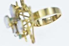 14K Yellow Gold Opal Emerald Layered Cluster Cocktail Ring