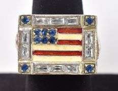 Blue Sapphire and CZ Gemstone American Flag Ring in Sterling Silver