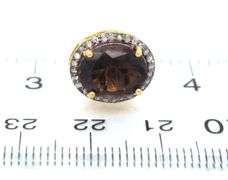 Regal Sepia Quartz Earrings with Gold Plated Silver and Diamond Accents