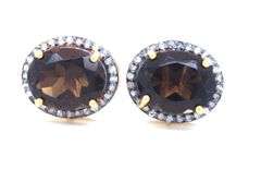 Regal Sepia Quartz Earrings with Gold Plated Silver and Diamond Accents