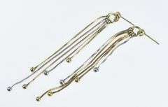 14K Yellow Gold Box Chain Fringe Tassel Dangle Fashion Earrings