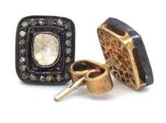 Cubic Mine Cut Diamond Earrings with Dark Silver and Diamond Accents