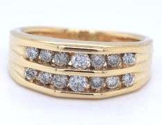 14kt Yellow gold double row channel set diamond ring
