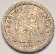 1842 Seated Liberty Dime, Circulated.