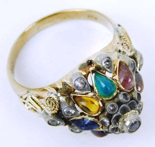 Vintage 8K Gold Gemstone Gypsy Ring, Size 6