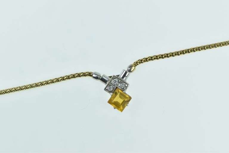 18K Yellow Gold Princess Citrine Diamond Popcorn Designer Necklace