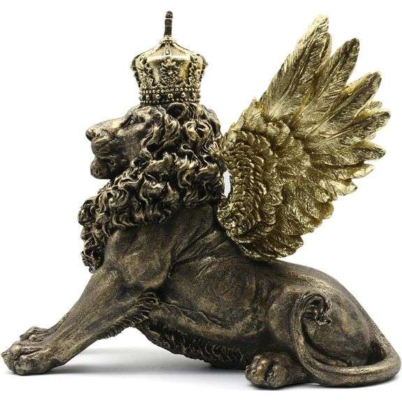 Majestic Golden Lion Angel Sculpture