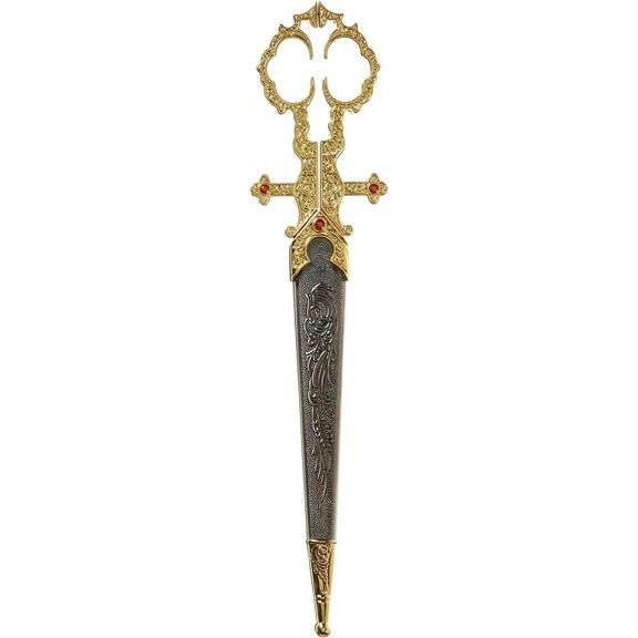 Renaissance Dagger Style Stainless Steel Scissors with Bejeweled Sheath