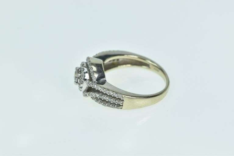 14K White Gold 1.00 Ctw Diamond Halo Swirl Engagement Ring