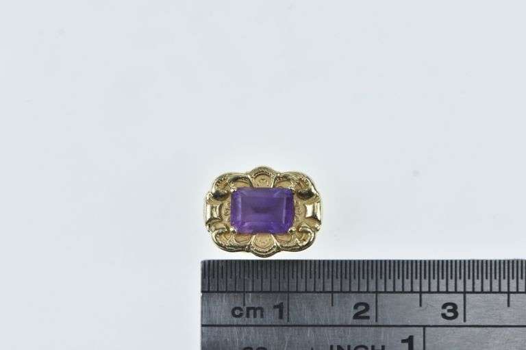 14K Yellow Gold Emerald Cut Amethyst Slide Bracelet Charm/Pendant