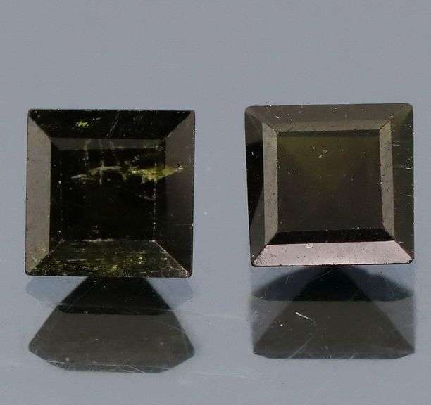 Princess cut 2.62ct midnight olive green Tourmaline pair